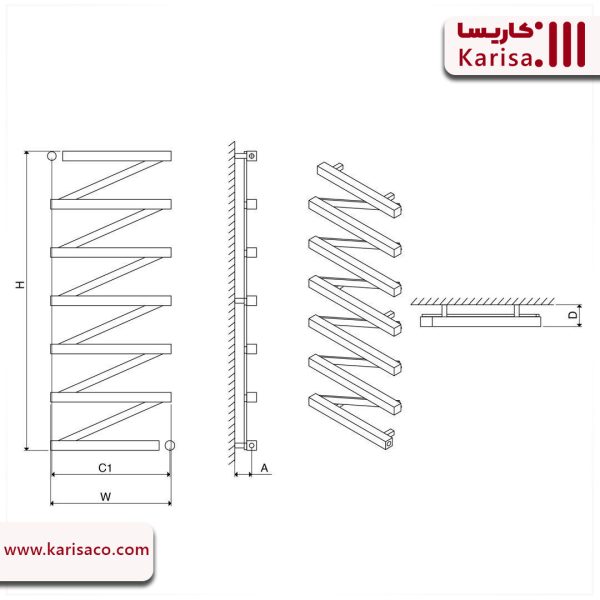 اطلاعات فنی حوله خشک کن استیل زیگزاگ ZIGZAG کاریسا